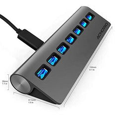 Achoro 7 Ports USB 3.0 Hub - Triangle Aluminum Alloy - High-Speed USB Port Expander - Compatible with PC, iMac, MacBook, Windows, Desktop, and More – Computer Multiple USB HUB (Space Grey)