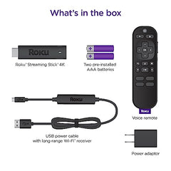 Roku Streaming Stick 4K | Portable Roku Streaming Device 4K/HDR/Dolby Vision, Roku Voice Remote, Free & Live TV