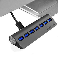 Achoro 7 Ports USB 3.0 Hub - Triangle Aluminum Alloy - High-Speed USB Port Expander - Compatible with PC, iMac, MacBook, Windows, Desktop, and More – Computer Multiple USB HUB (Space Grey)