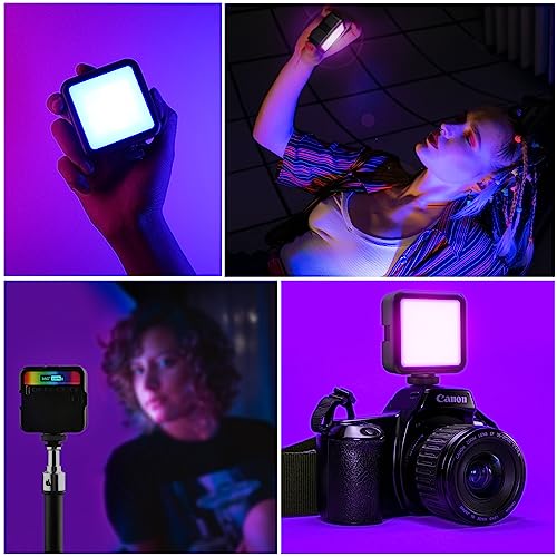 Altson Magnetic RGB Led Video Light LED Camera Light 360° Full Color Portable Photography Lighting Whit 3 Cold Shoe，，2000mAh Rechargeable CRI 96+/2500-9900K/13 Scene (Black)