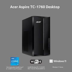 Acer Aspire TC-1760-UA92 Desktop | 12th Gen Intel Core i5-12400 6-Core Processor | 12GB 3200MHz DDR4 | 512GB NVMe M.2 SSD | 8X DVD | Intel Wireless Wi-Fi 6 AX201 | Bluetooth 5.2 | Windows 11 Home