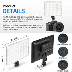 Mettlelite SL100D LED Video Light Bi-Color on Camera Continuous Dimmable Photography Lighting Portable Studio LED Panel 3200K-5600K CRI95+ Ultra Bright Camera Light for Photography and Video Recording