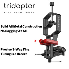 tridaptor - Universal Digiscoping Adapter | High-Precision Phone to Telescope 3-Axis Metal Holder Mount for Spotting Scope Binocular Monocular Microscope|Fits 2.4" Eyepiece Max&Any Cell Phone Camera