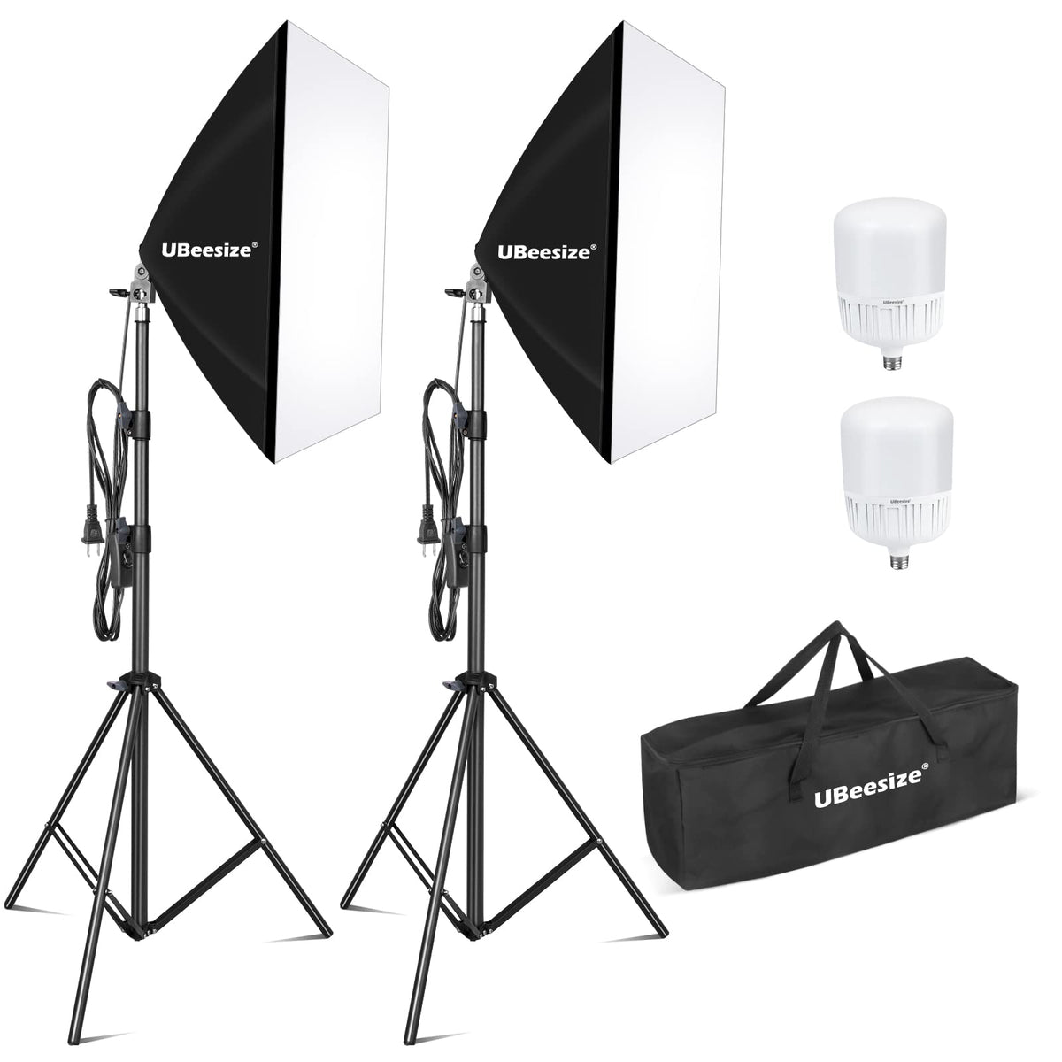 UBeesize Softbox Photography Lighting Kit, 27” x 20” Continuous Lighting Kit with 2pcs 40W E27 Socket 6500K Bulbs, Professional Photo Studio Lighting for Video Recording, Portrait Shooting