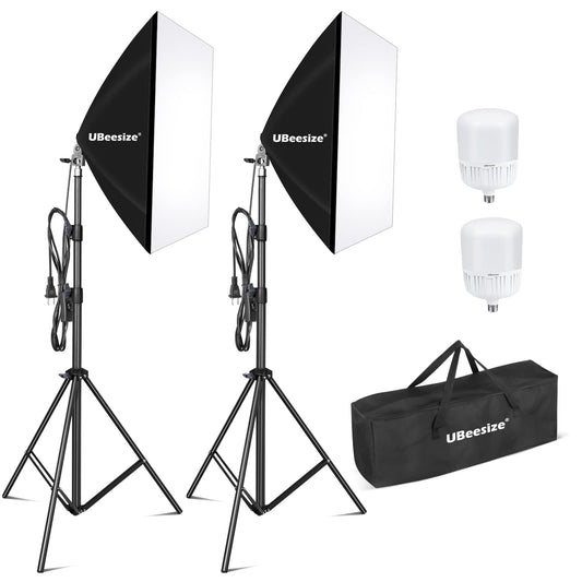 UBeesize Softbox Photography Lighting Kit, 27” x 20” Continuous Lighting Kit with 2pcs 40W E27 Socket 6500K Bulbs, Professional Photo Studio Lighting for Video Recording, Portrait Shooting