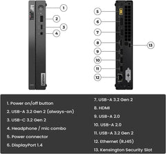 Lenovo ThinkCentre 50q Gen 4 Business Mini Desktop, 13th Gen Intel Core i5-13420H, 16GB RAM, 512GB PCIe SSD, Display Port, HDMI, RJ-45, Wi-Fi 6, Windows 11 Pro, Black