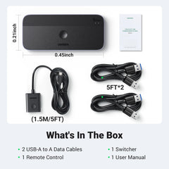 UGREEN USB 3.0 Switch 2 Computers Sharing USB C & A devices, 4 Port USB Switcher Sharing Keyboard and Mouse, Printer/Scanner USB Switch Hub for Two Computers with 2 USB3.0 Cables and Remote