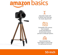 Amazon Basics 50-inch Lightweight Camera Mount Tripod Stand With Bag, Black/Brown