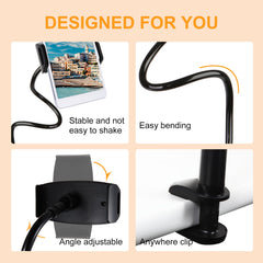 ZUYEE Gooseneck Tablet Mount Cell Phone Holder for Bed 4.7-11" Devices iPad Clamp Stand Kindle Holder Flexible 30 inch Arm Clip for iPhone iPad Air Mini Galaxy Tabs Kindle Fire Switch Black