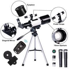 Telescope for Adults & Kids, 70mm Aperture Refractor Telescopes (15X-150X) for Astronomy Beginners, Portable Travel Telescope with Phone Adapter & Wireless Remote, Astronomy Gifts for Kids BLACK