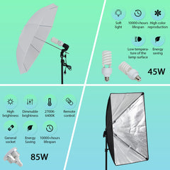 PioneerWorks Photography Lighting kit with Backdrops, 8.5ftx10ft Backdrop Stand, 5 tripod stands and Bulb, Umbrella Softbox Continuous Lighting, Photo Studio Equipment for Portrait Product Photo Shoot