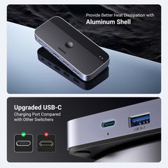 UGREEN USB 3.0 Switch 2 Computers Sharing USB C & A devices, 4 Port USB Switcher Sharing Keyboard and Mouse, Printer/Scanner USB Switch Hub for Two Computers with 2 USB3.0 Cables and Remote