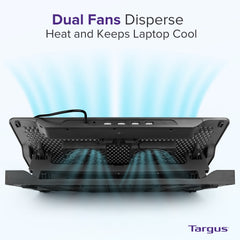 Targus 17" inch Dual Fan Lap Chill Mat Plus - Ergonomic, Neoprene Laptop Cooling Pad, Heat Protection Laptop Cooler, Dual-fan Heat Dispersion, 4 Port USB Hub Laptop Fan, (AWE81US) Black