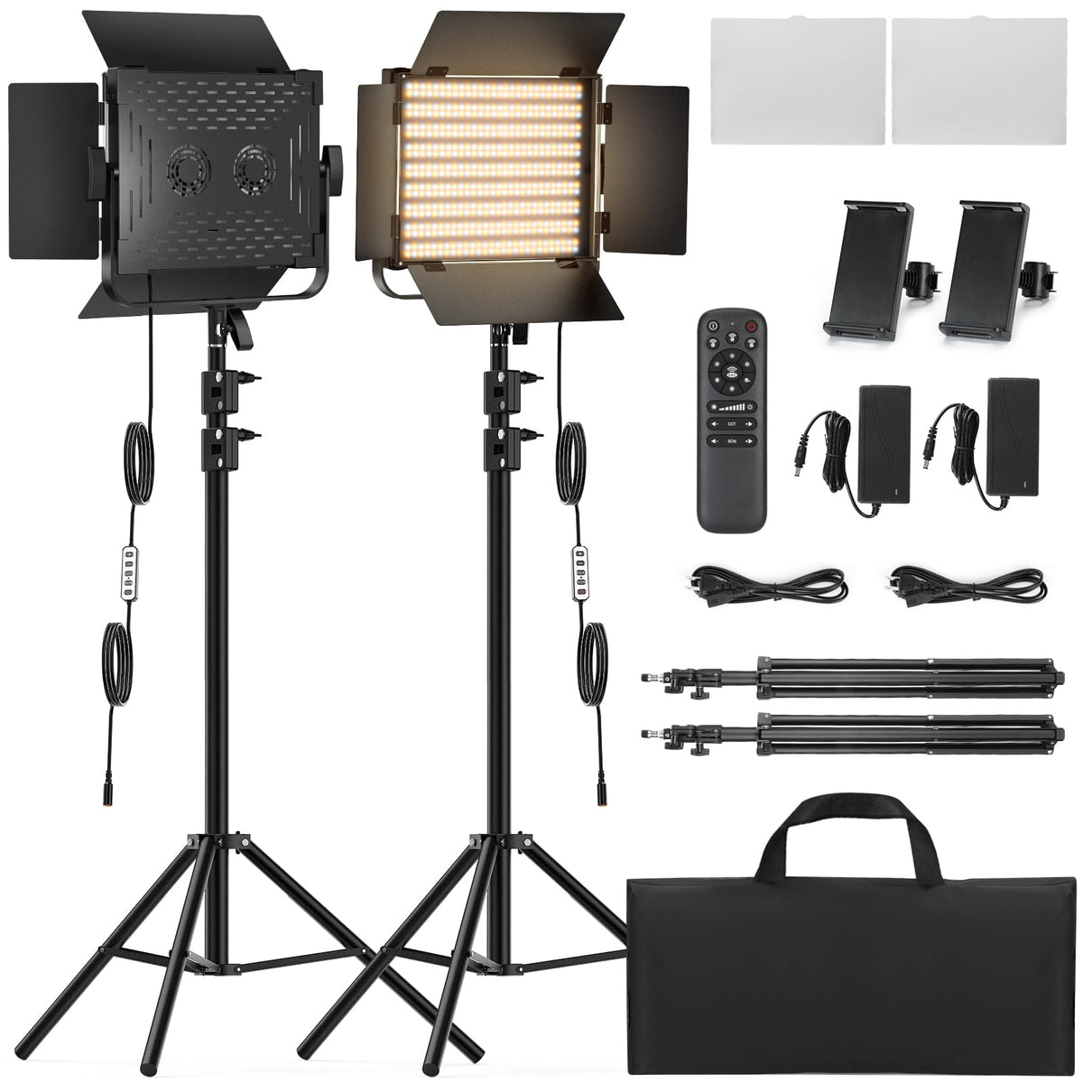 RGB Photography Video Lighting Kit, 2 Pack 50W Bi-Color Energy-Saving LED Video Studio Lights with 2300k~8500k Dimmable CRI 97+ for Filming Camera Photo Recording Stage Shooting Streaming YouTube TikT