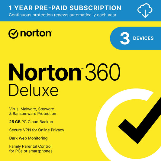 Norton 360 Deluxe 2024, Antivirus software for 3 Devices with Auto Renewal - Includes VPN, PC Cloud Backup & Dark Web Monitoring [Download]