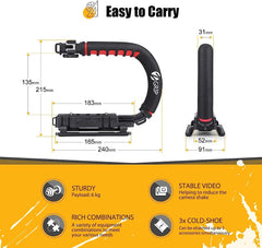 Zeadio Video Action Stabilizing Handle Grip Handheld Stabilizer with Hot-Shoe Mount for Canon Nikon Sony Panasonic Pentax Olympus DSLR Camera Camcorder