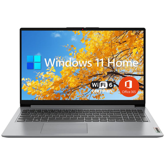 Lenovo IdeaPad 1 Student Laptop, 15.6" FHD Display, Intel Dual Core Processor, 12GB RAM, 512GB SSD + 128GB eMMC, 1 Year Office 365, Wi-Fi 6, Webcam, Bluetooth, SD Card Reader, Windows 11 Home, Grey