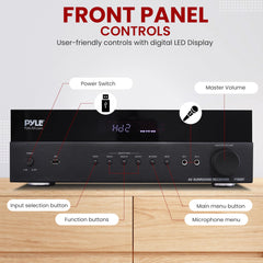 Pyle 5.2 Channel Hi-Fi Home Theater Receiver - 1000W MAX Wireless BT Surround Sound Stereo Amplifier System with 4k Ultra HD Support, MP3/USB/DAC/FM Radio, Ideal for Immersive Home Audio Experience